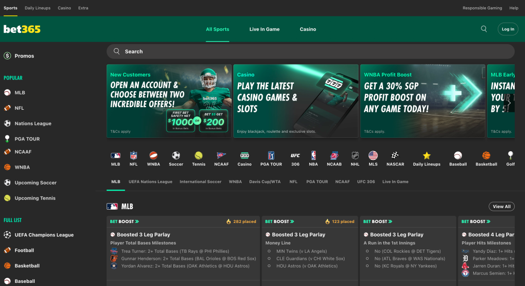 User Interface of BET365