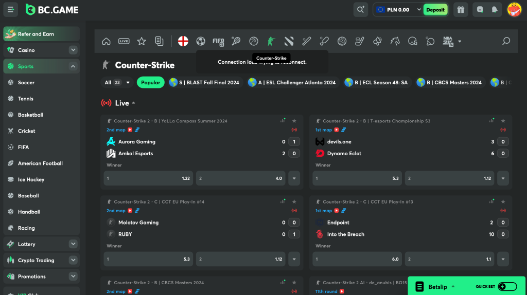 BCGAME CS2 Betting Options